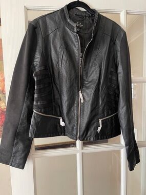 NWT VEGAN LEATHER MIXED MEDIA BOMBER MOTO JACKET from Coalition LA in XL